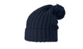 Navy Chunk Cable Beanie with Cuff & Pom