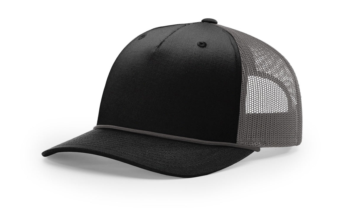 Black/Charcoal-Charcoal Five Panel Trucker with Rope