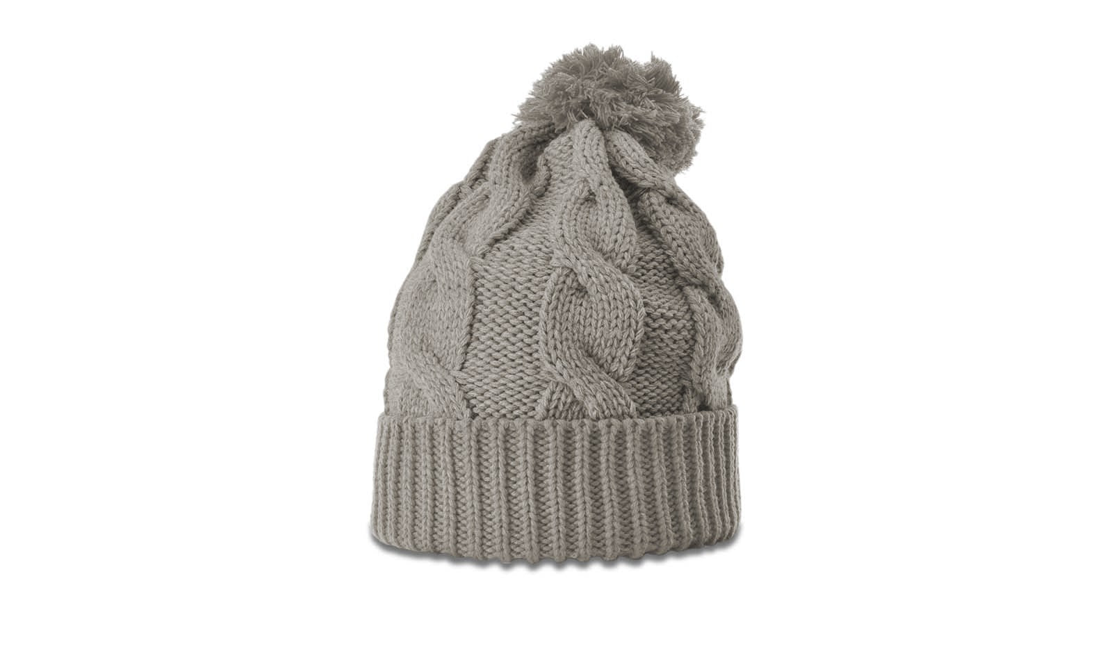 Dark Sand Chunk Twist Knit Beanie with Cuff & Pom