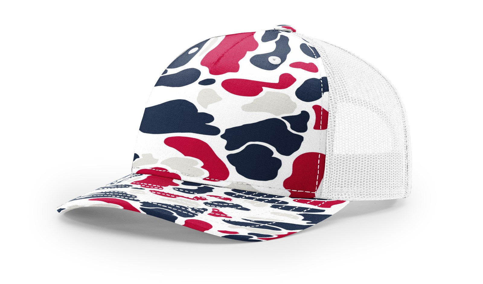 Americana Duck Camo/White Printed Five Panel Trucker