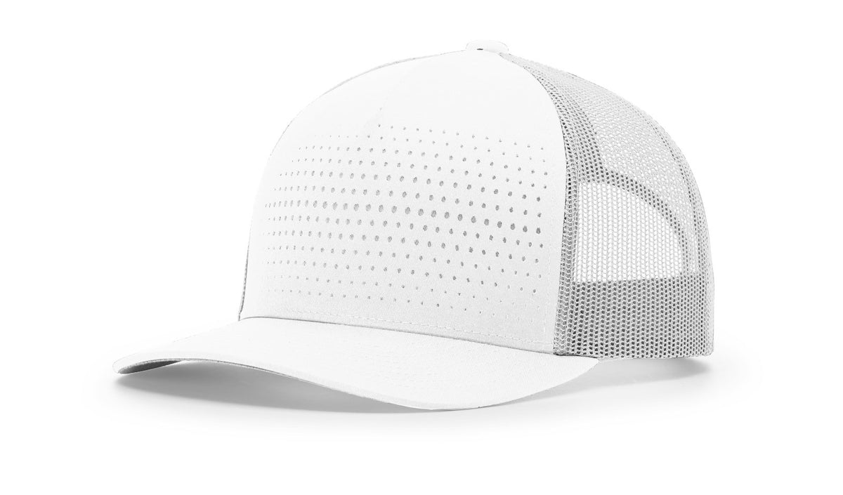 White/Light Grey/Light Grey Laser Cut Five Panel Trucker