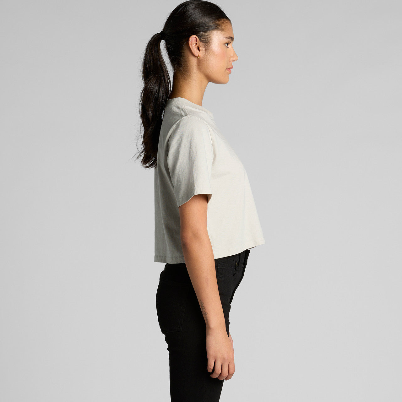 Left View of  Wo's Heavy Faded Crop Tee | 4089  grouped
