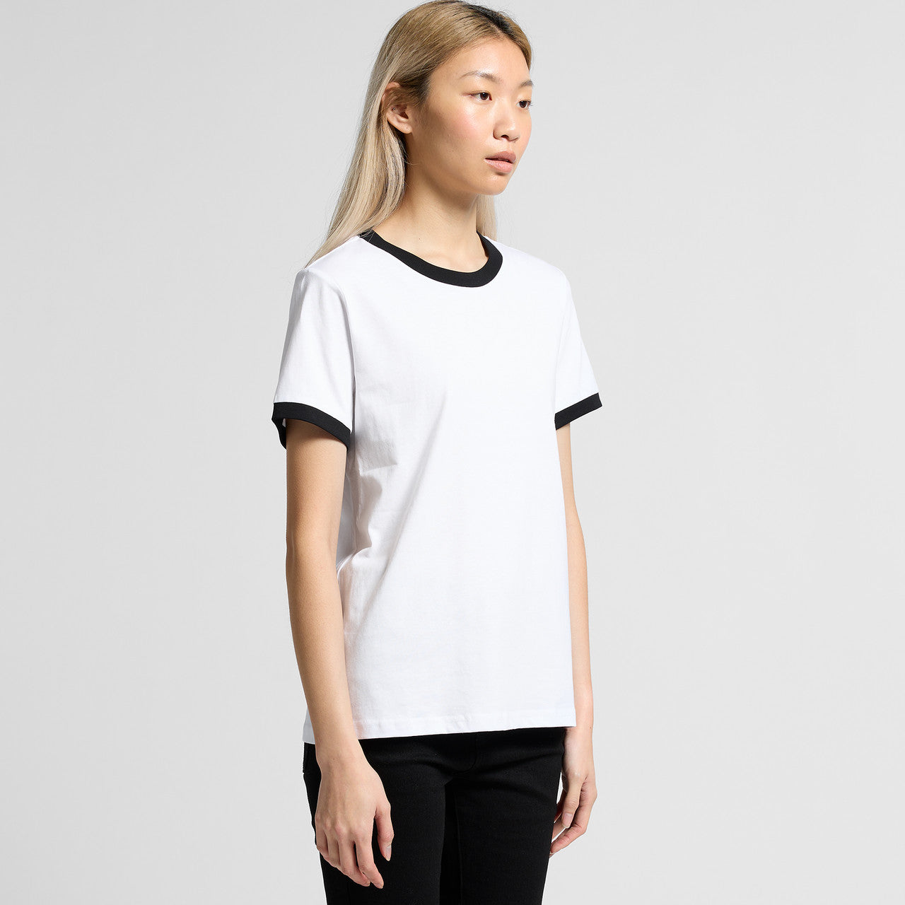 Right View of  Wo's Maple Ringer Tee | 4053  grouped