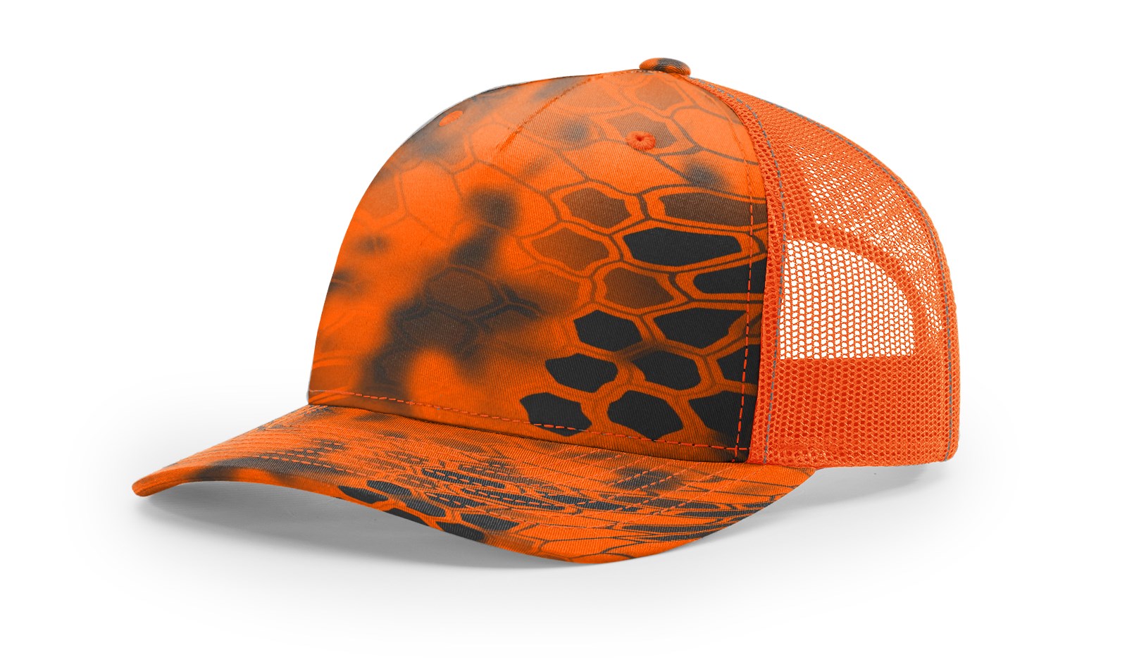 Kryptek Inferno/Blaze Orange Printed Five Panel Trucker