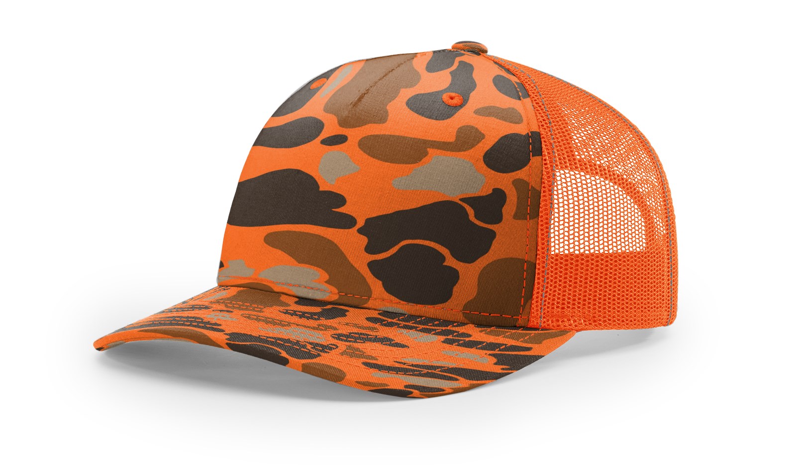 Blaze Duck Camo/Blaze Printed Five Panel Trucker