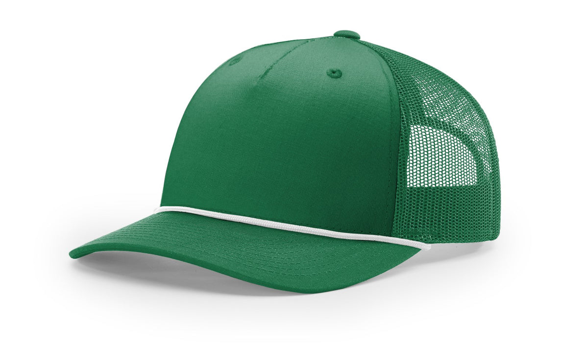Kelly-White Five Panel Trucker with Rope