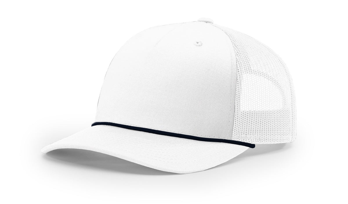 White-Navy Five Panel Trucker with Rope