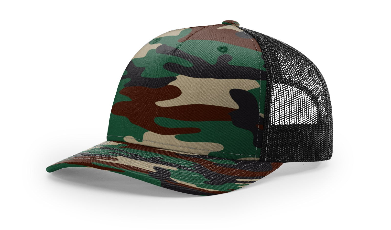 Green Camo/Black Printed Five Panel Trucker