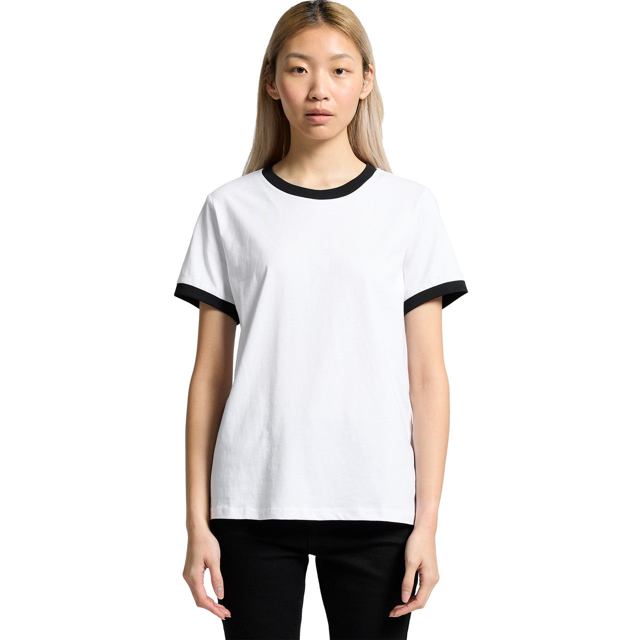 Front View of  Wo's Maple Ringer Tee | 4053  grouped