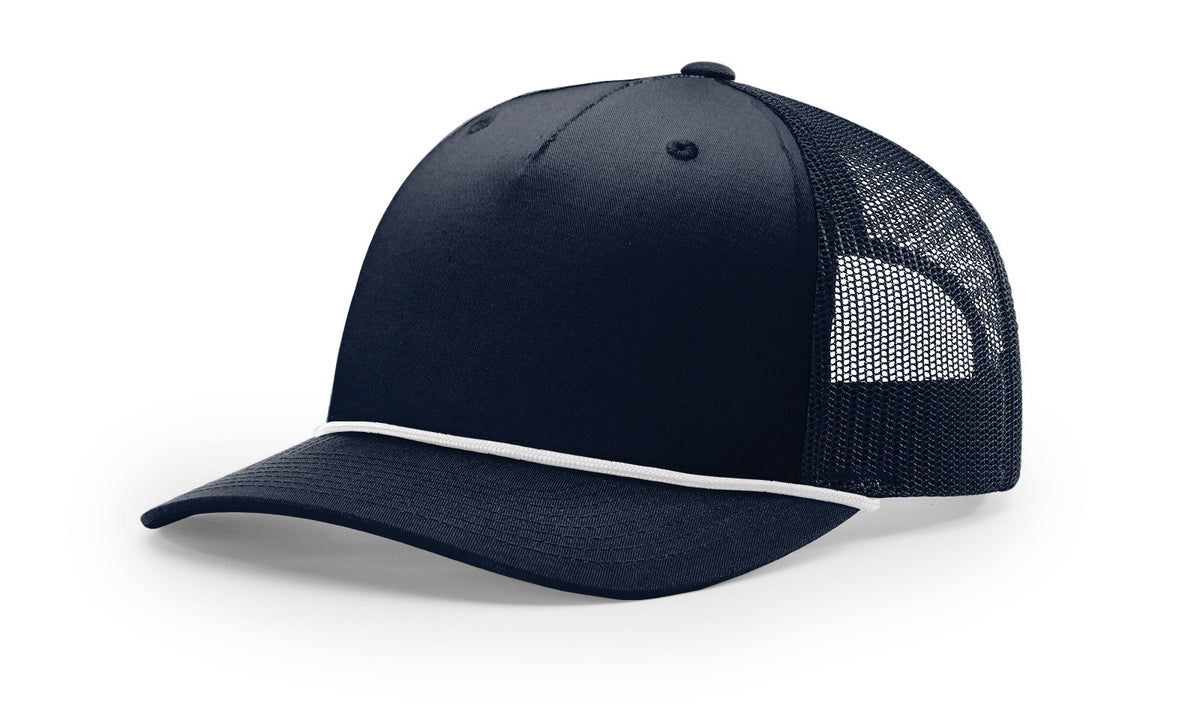 Navy-White Five Panel Trucker with Rope