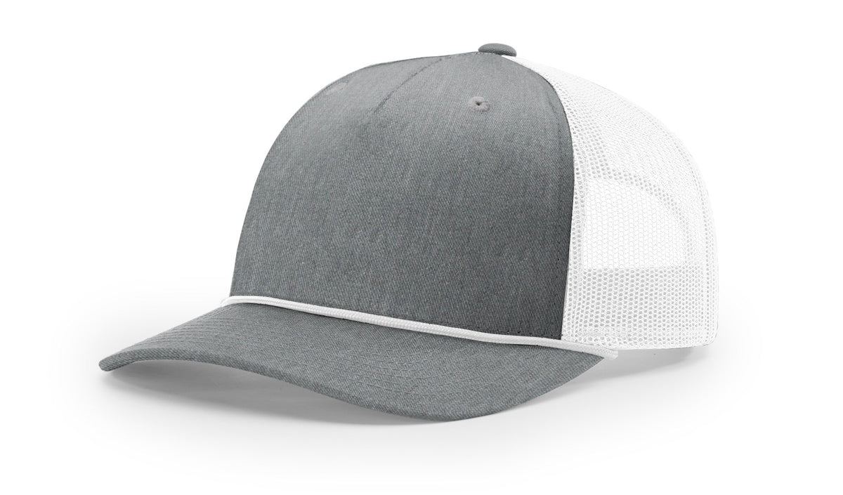Heather Grey/White-White Five Panel Trucker with Rope