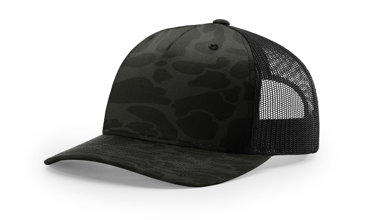Sable Duck Camo/Black Printed Five Panel Trucker