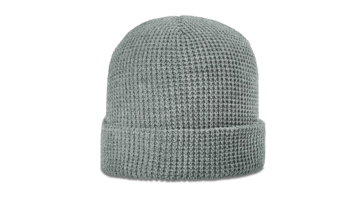 Heather Grey Waffle Knit Beanie with Cuff