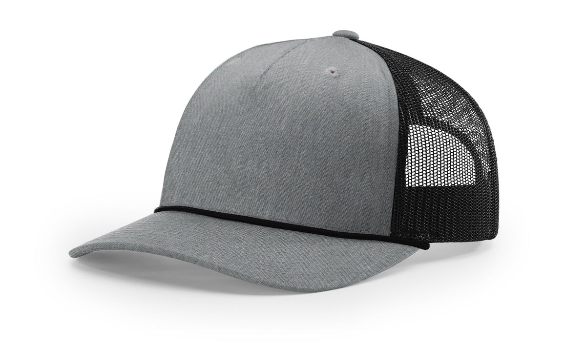 Heather Grey/Black-Black Five Panel Trucker with Rope