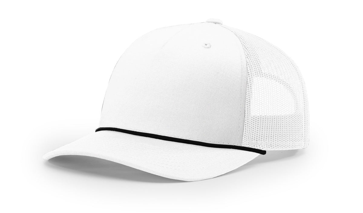 White-Black Five Panel Trucker with Rope