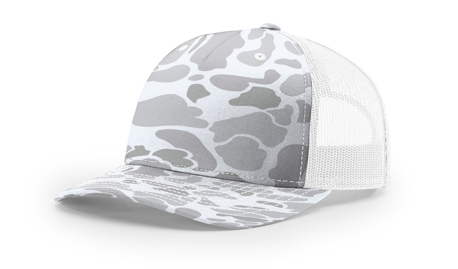 Blizzard Duck Camo/White Printed Five Panel Trucker