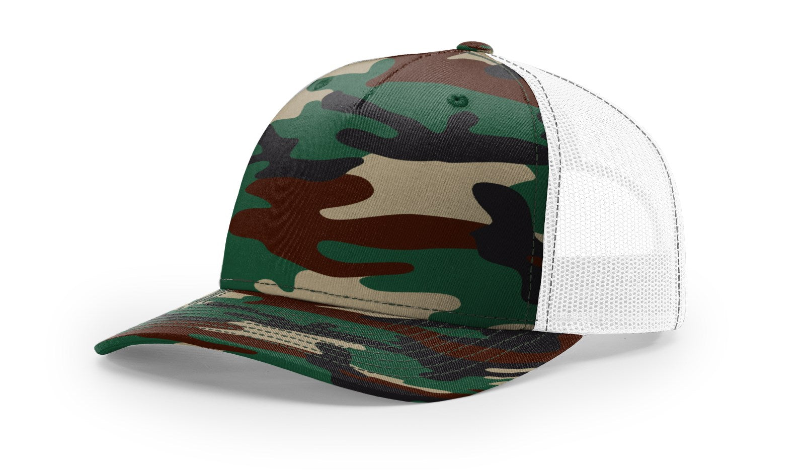 Green Camo/White Printed Five Panel Trucker