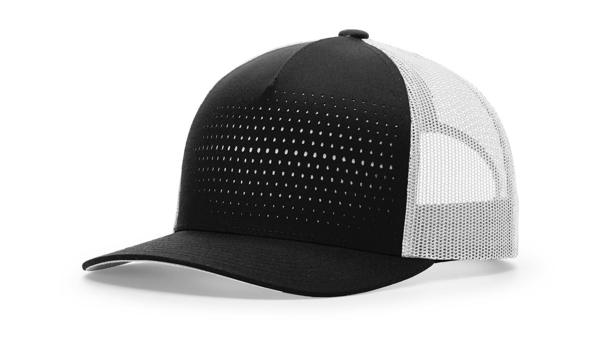 Black/Light Grey/Light Grey Laser Cut Five Panel Trucker