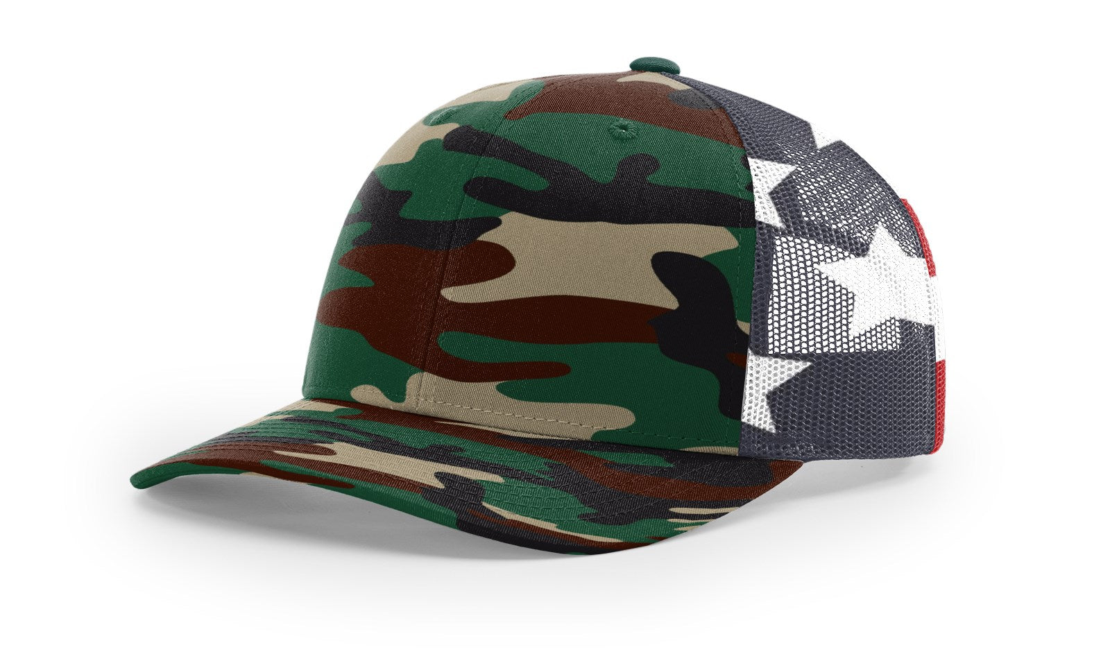 Green Camo/Stars & Stripes Printed Mesh Trucker