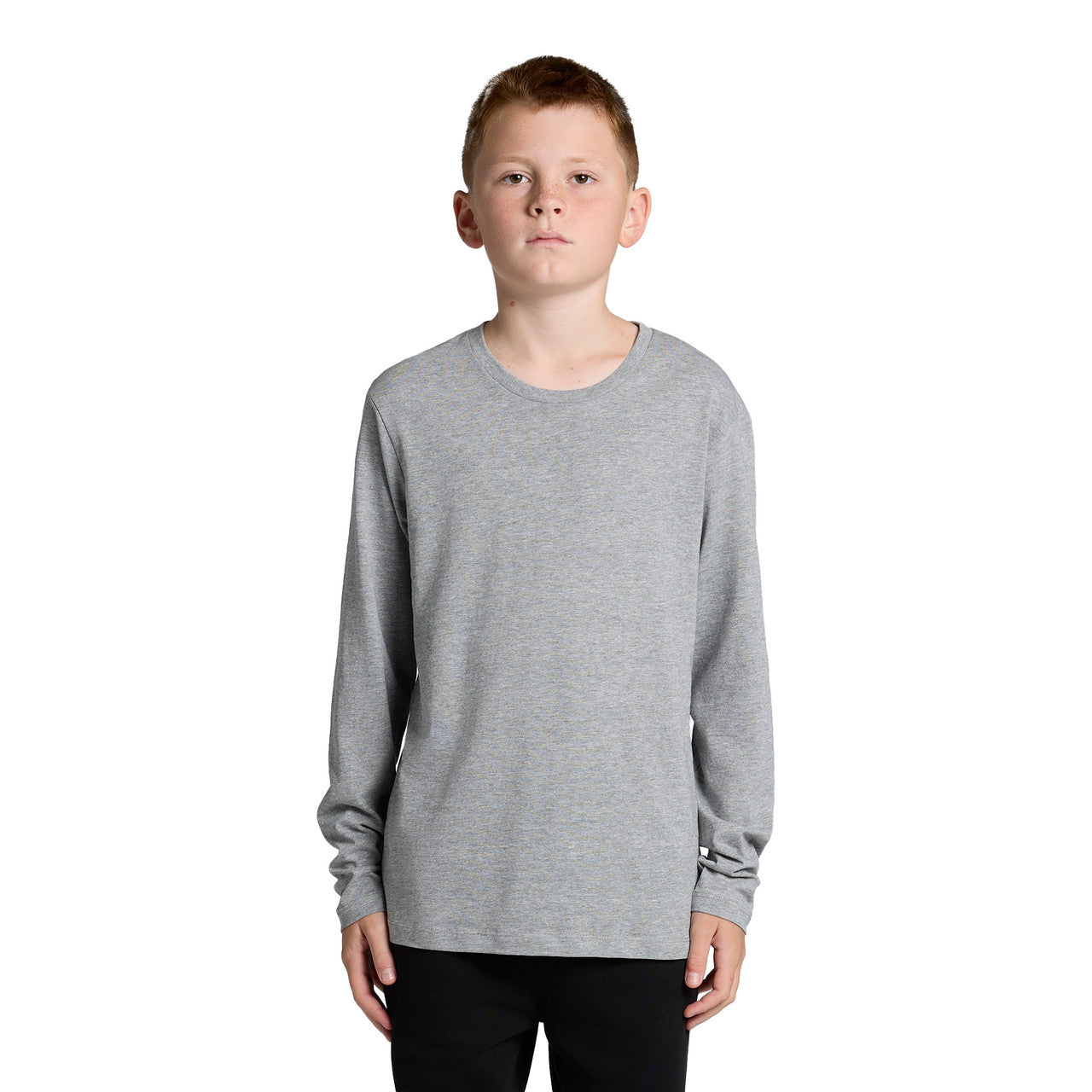 Front View of  Youth Staple L/S Tee | 3008  grouped