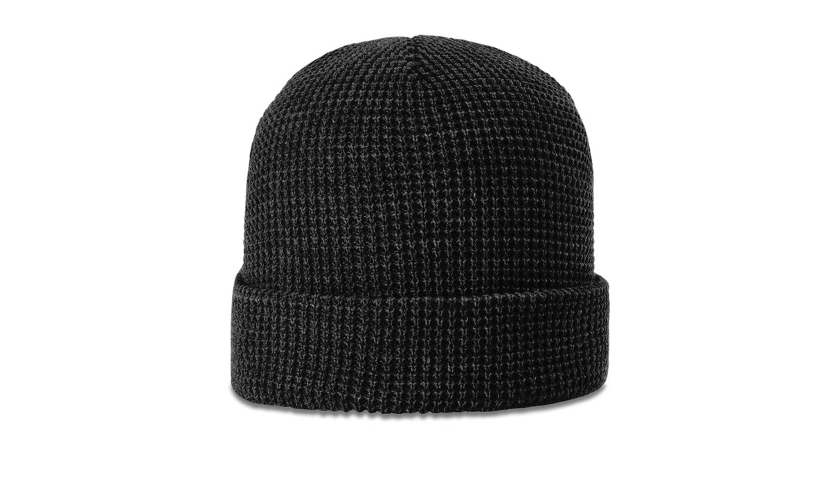 Black Waffle Knit Beanie with Cuff