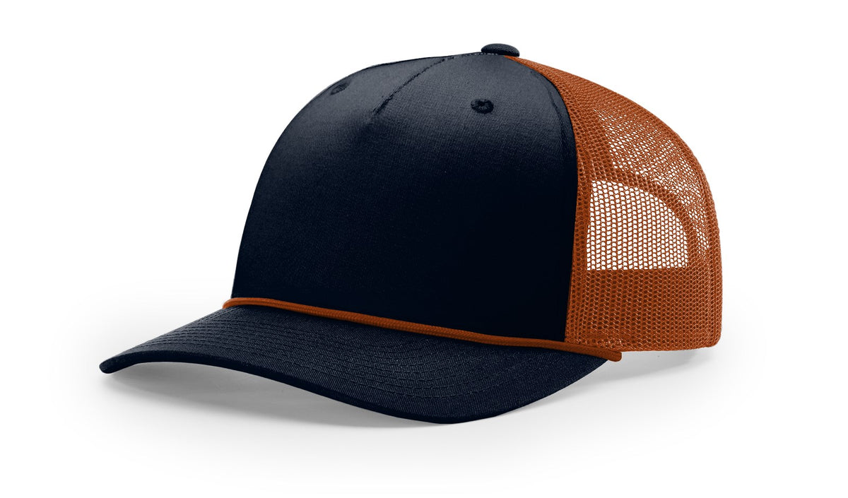 Navy/Dark Orange-Dark Orange Five Panel Trucker with Rope