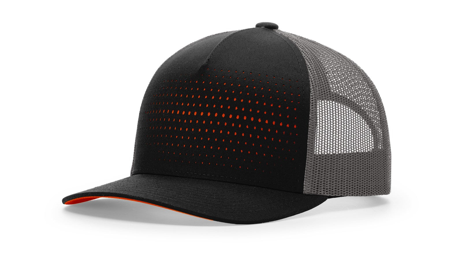 Black/Charcoal/Orange Laser Cut Five Panel Trucker