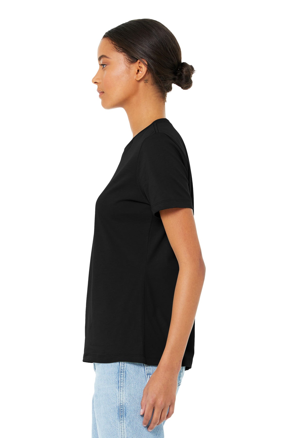 Black BELLA+CANVAS Women's Relaxed Jersey Short Sleeve Tee. BC6400