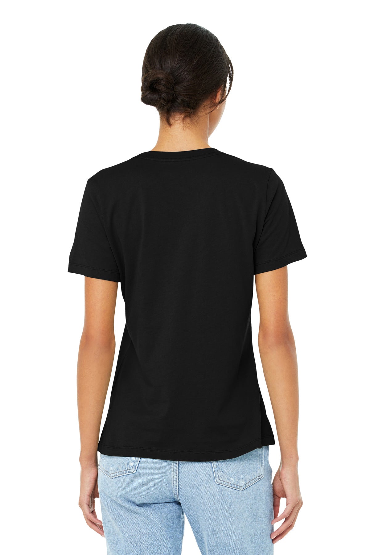Black BELLA+CANVAS Women's Relaxed Jersey Short Sleeve Tee. BC6400