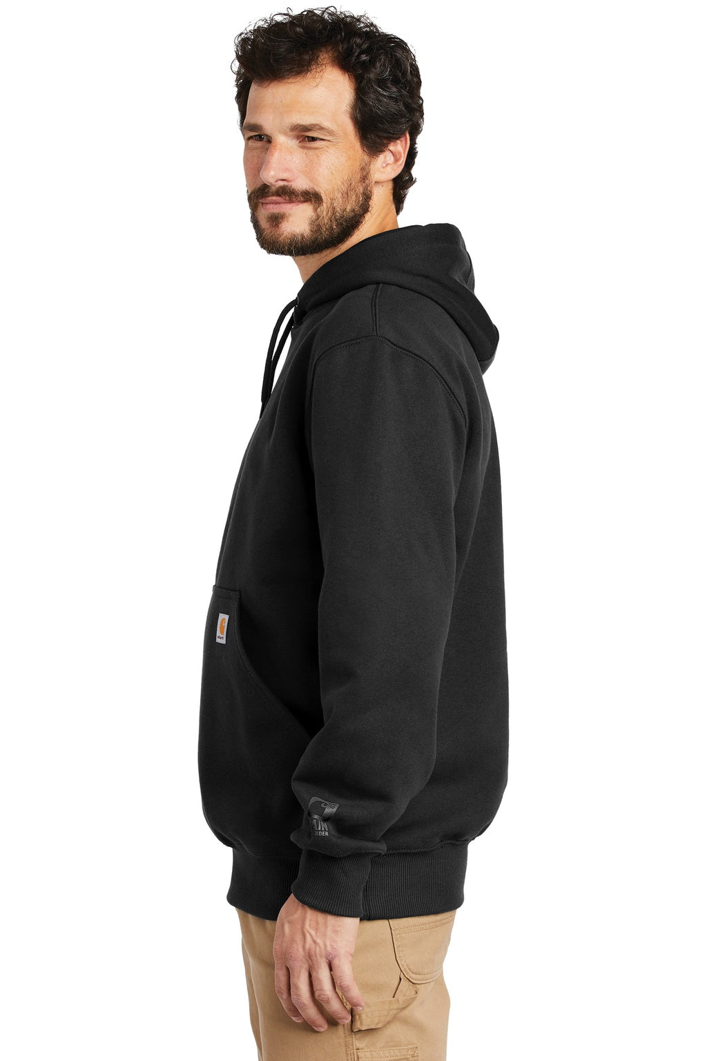 Black Carhartt Rain Defender Paxton Heavyweight Hooded Sweatshirt. CT100615