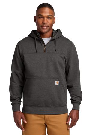 Black Carhartt Rain Defender Paxton Heavyweight Hooded Zip Mock Sweatshirt. CT100617