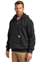Black Carhartt Rain Defender Paxton Heavyweight Hooded Zip Mock Sweatshirt. CT100617