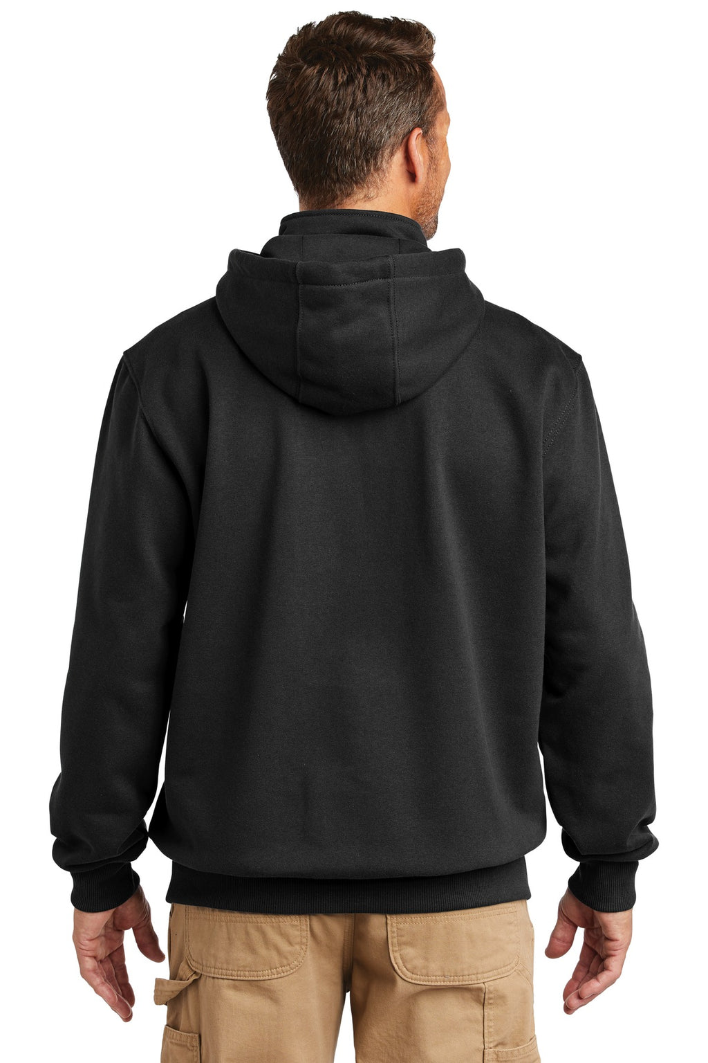 Black Carhartt Rain Defender Paxton Heavyweight Hooded Zip Mock Sweatshirt. CT100617