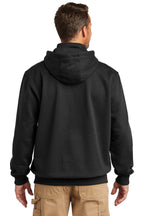 Black Carhartt Rain Defender Paxton Heavyweight Hooded Zip Mock Sweatshirt. CT100617