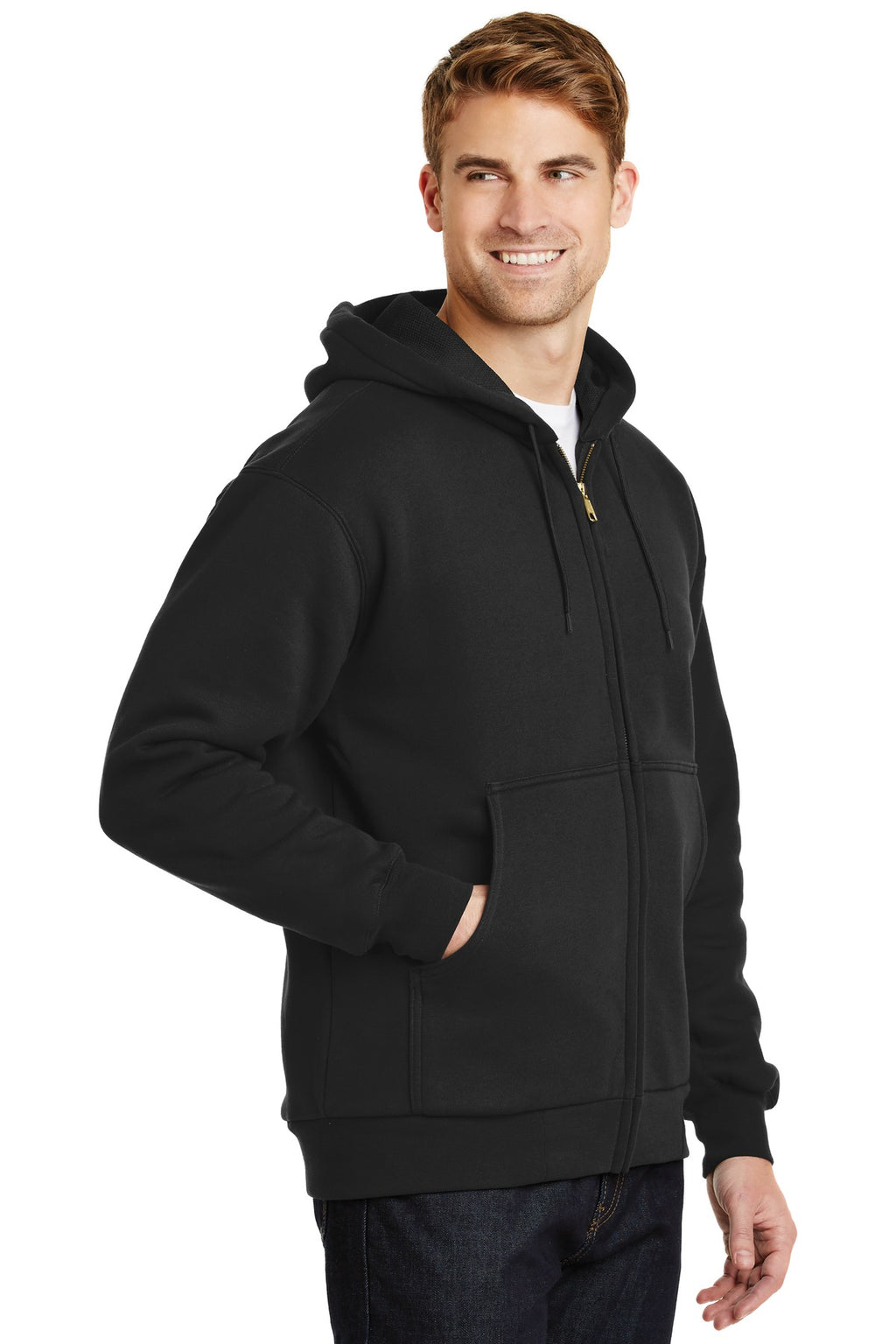 Black CornerStone - Heavyweight Full-Zip Hooded Sweatshirt with Thermal Lining. CS620