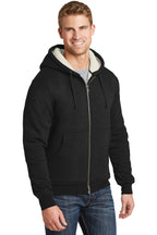 Black CornerStone Heavyweight Sherpa-Lined Hooded Fleece Jacket. CS625