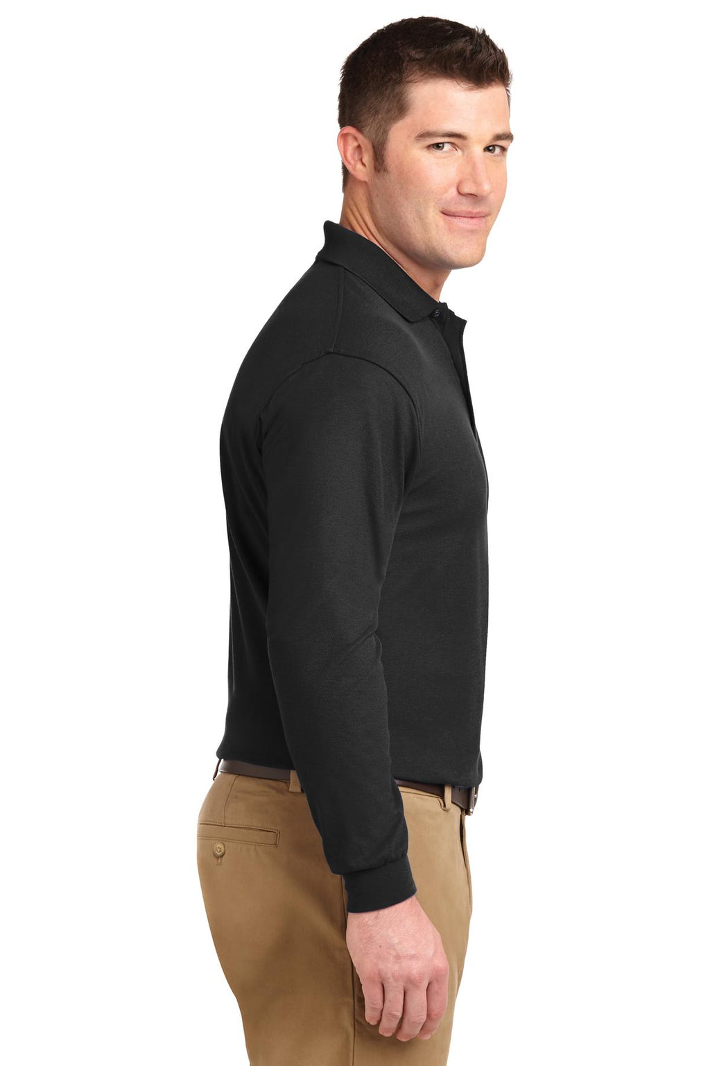 Black Port Authority Silk Touch Long Sleeve Polo. K500LS
