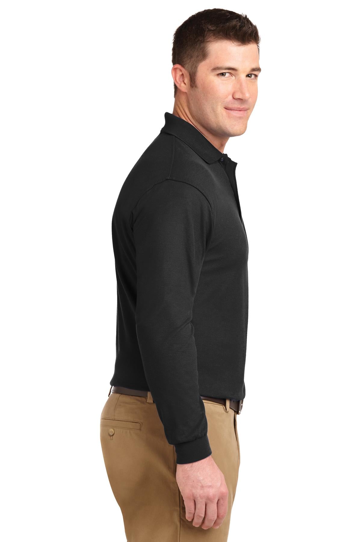 Black Port Authority Silk Touch Long Sleeve Polo. K500LS