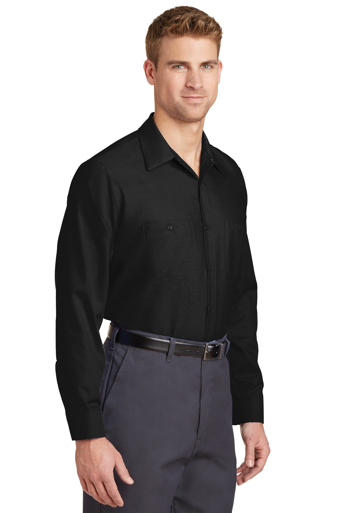 Black Red Kap Long Sleeve Industrial Work Shirt. SP14