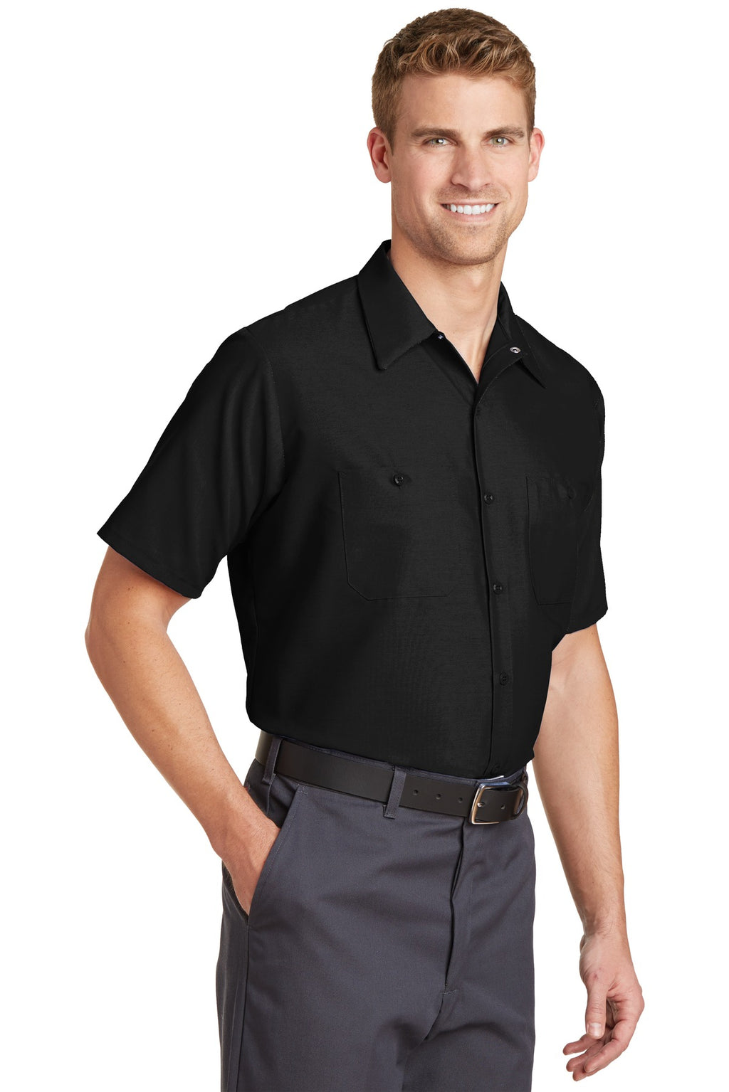Black Red Kap Short Sleeve Industrial Work Shirt. SP24