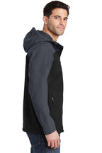 Black/Batl Gry Port Authority Hooded Core Soft Shell Jacket. J335