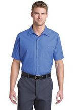 Blue/White Red Kap Short Sleeve Striped Industrial Work Shirt. CS20
