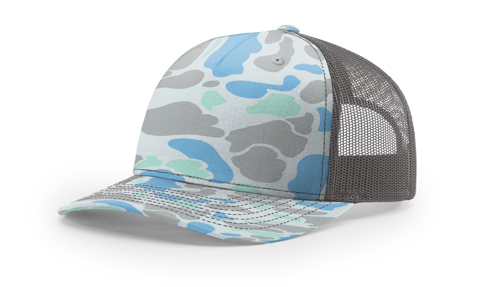 Saltwater Duck Camo/Charcoal Printed Five Panel Trucker