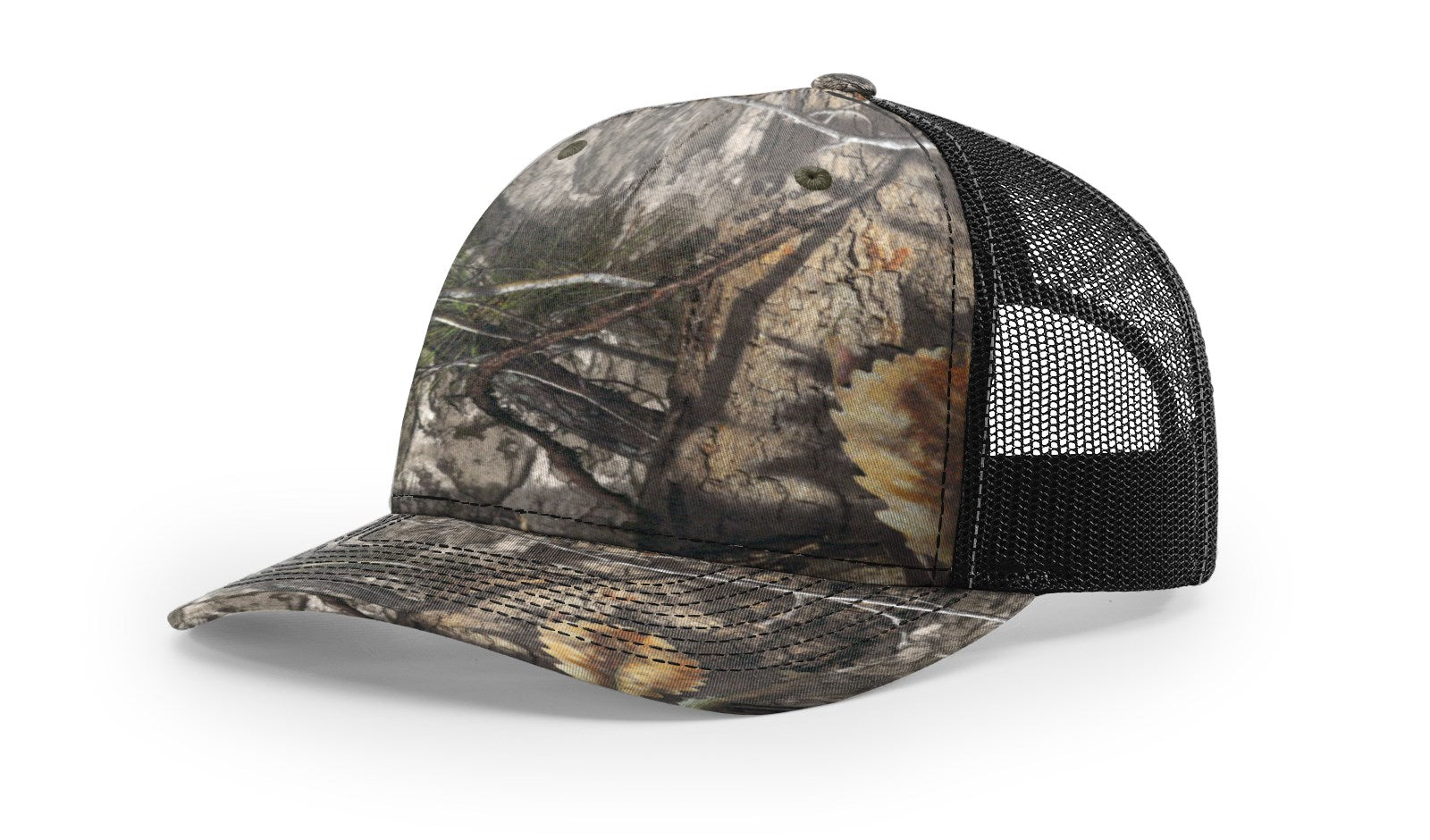 Mossy Oak Country DNA/Black Printed Five Panel Trucker