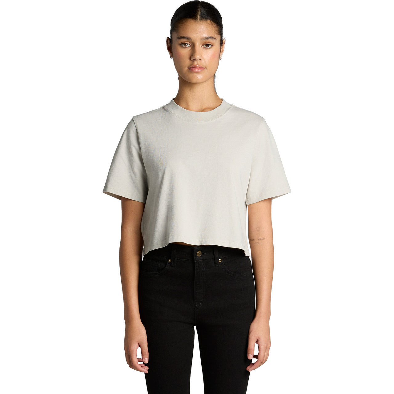 Front View of  Wo's Heavy Faded Crop Tee | 4089  grouped
