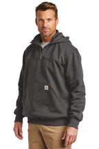 Carbon Heather Carhartt Rain Defender Paxton Heavyweight Hooded Zip Mock Sweatshirt. CT100617