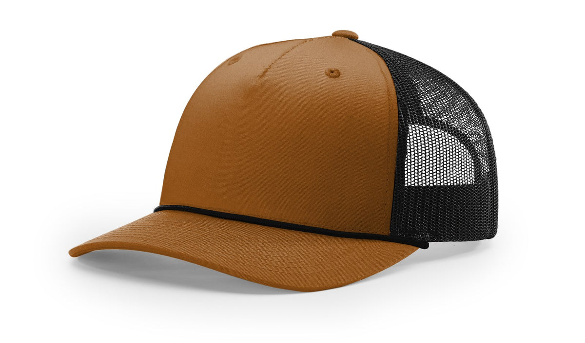 Caramel/Black-Black Five Panel Trucker with Rope