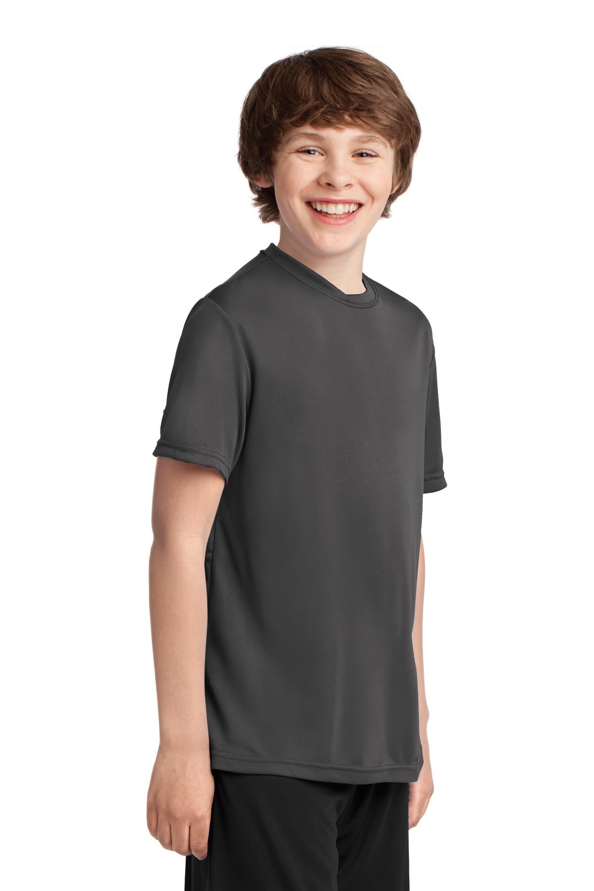Charcoal Port & Co Youth Performance Tee. PC380Y