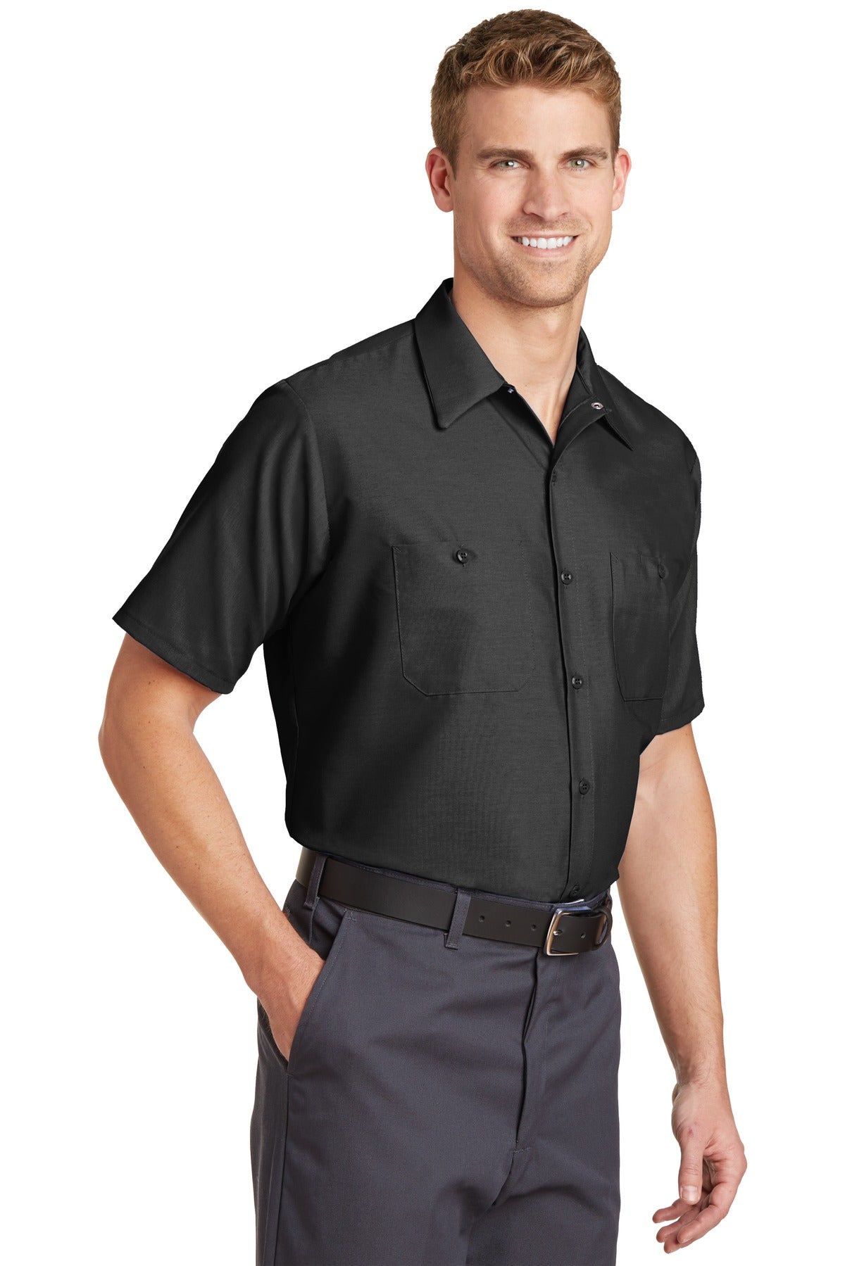 Charcoal Red Kap Short Sleeve Industrial Work Shirt. SP24