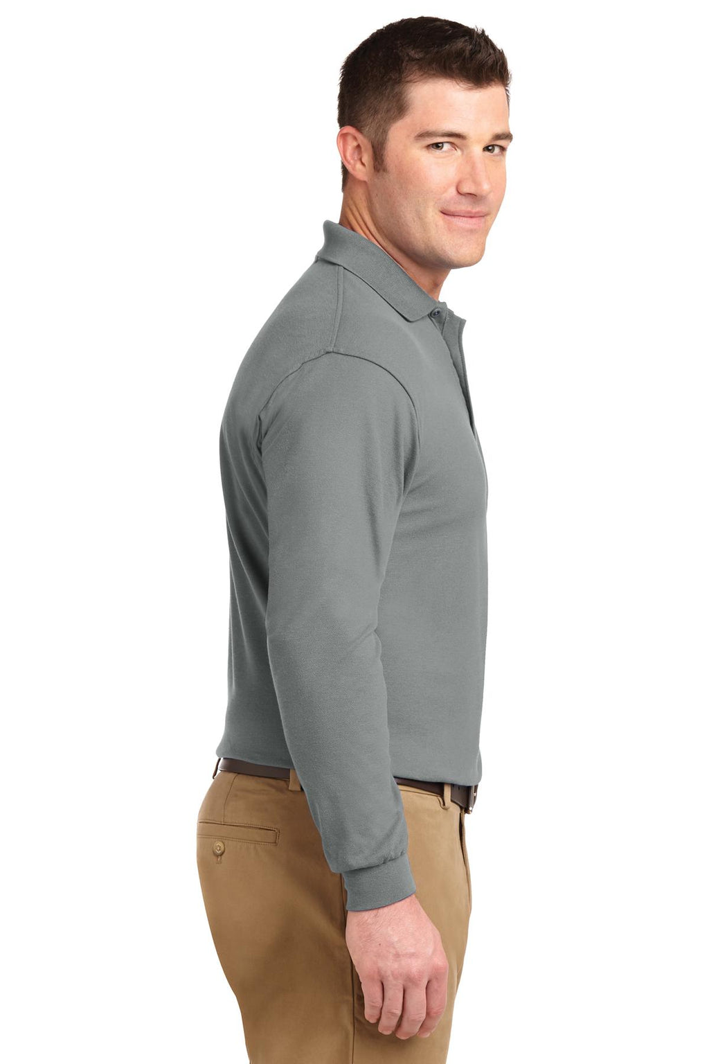 Cool Gray Port Authority Silk Touch Long Sleeve Polo. K500LS